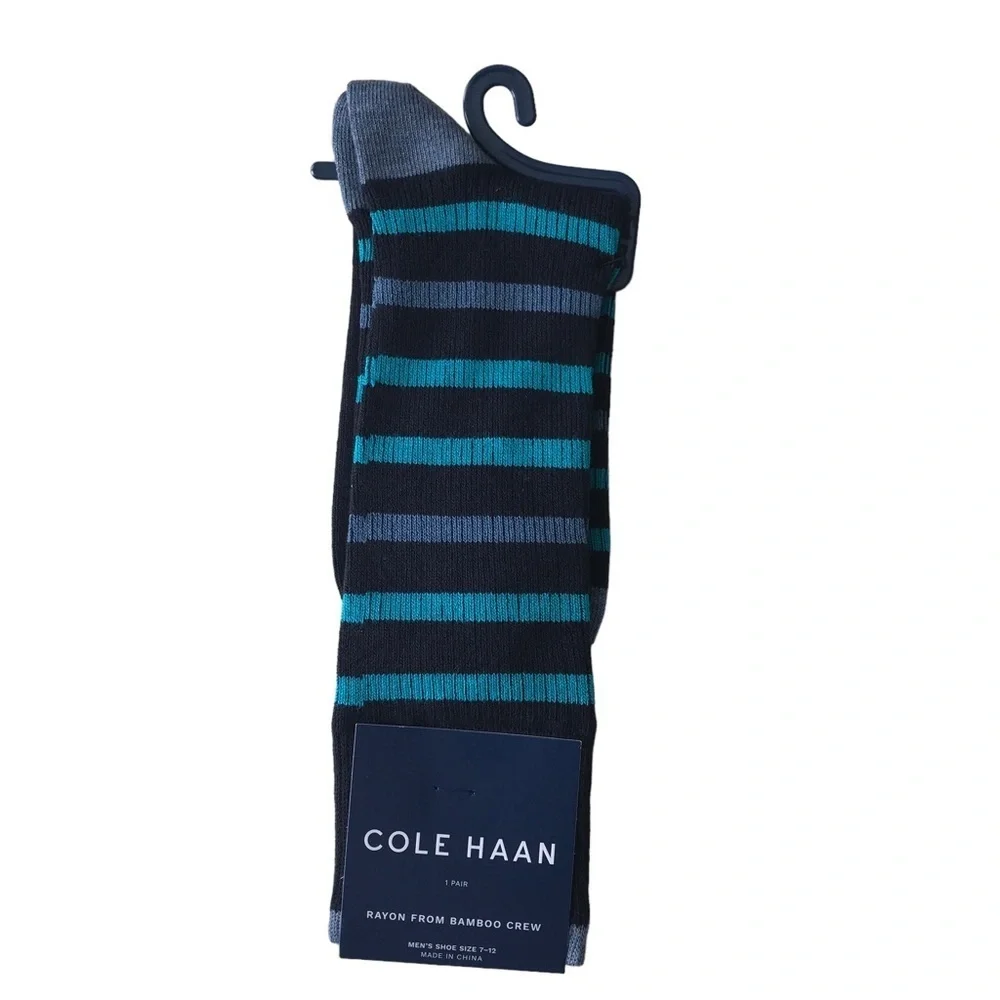 Cole Haan crew men’s socks black, blue & teal rayon‎ from bamboo